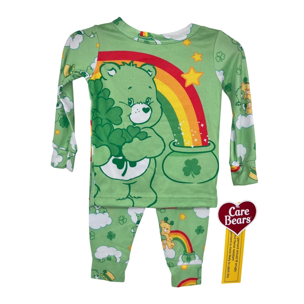 Care‎ Bears Pajama Set Infants 12M Green Good Luck Bear St Patricks Day Rainbow